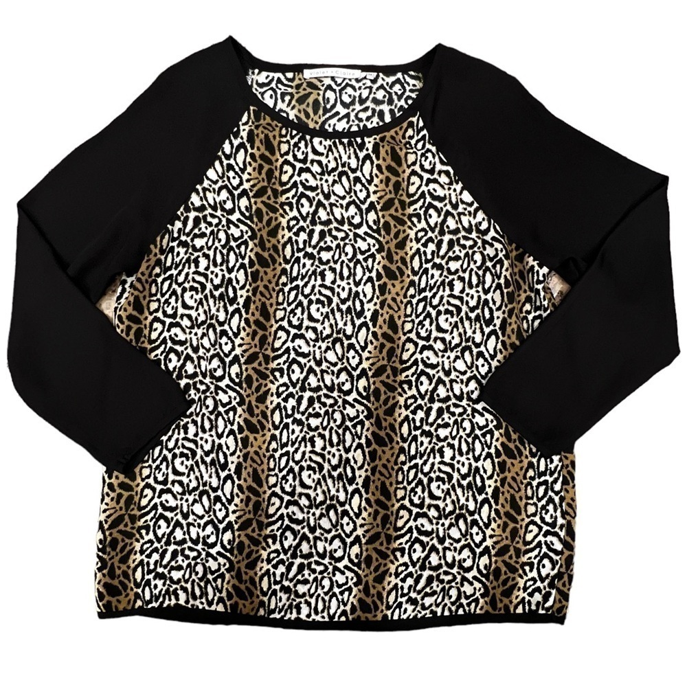 VIOLET & Claire Women’s Black Long Sleeve Animal Print Blouse, Size Medium